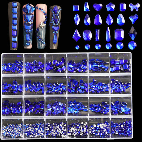 1 box of multi -shaped 3D nail diamond kits -24 AB crystal gem grids, flat -bottom nail art accessories multi -style nail suppli