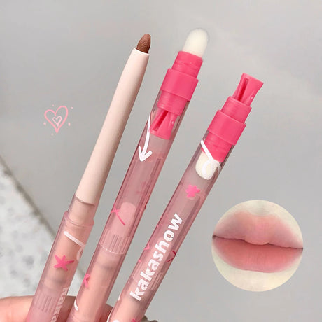 1pc Nude Brown Matte Lipliner Pencil with Brush Waterproof 3D Lip Liner Plumping Tint Contouring Milk Peach Lipstick Pen Makeup