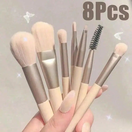 8Pcs Mini Multipurpose Makeup Brush Set Portable Cosmetic Tool For Blush Highlighter Eyeshadow Powder Concealer Daily Beauty Accessory For Women