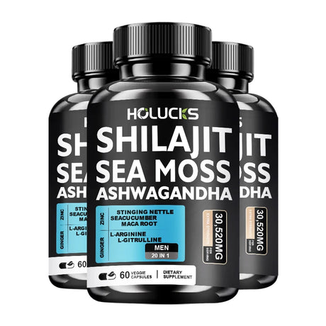 Premium Sea Moss Shilajit Ashwagandha Herbal Capsules, Boost Energy, Immune Support, Enhance Vitality & Overall Wellness