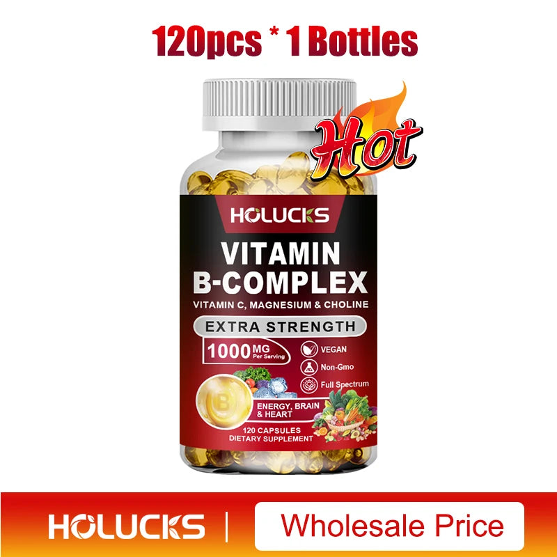 Vitamin B Complex Supplement, Rich in B1, B2, B3, B5, B6, Biotin, Strength Energy, Support Brain & Heart, Promote Metabolism