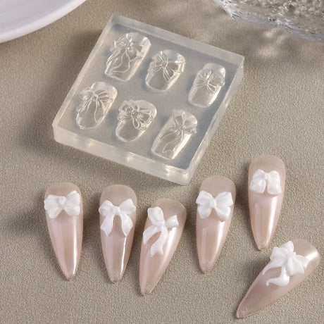 Lace Bowknot Nail Art Mold, French Manicure Silicone Stencil for DIY Nail Decoration, Nail Design Tool, Nail Printing Template