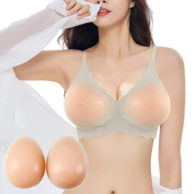 LERVANLA Artificial Silicone Breasts Forms Pads Fake Boobs Chest Women's Silicone Underwear Eexy Breast Padded Bra Becomes Big