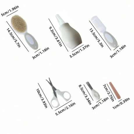 Baby Care Kit Six-Piece Baby Nasal Inhaler Nail Clipper Brush File Comb Scissors Set Daily Cleaning and Care Accessories for Bab