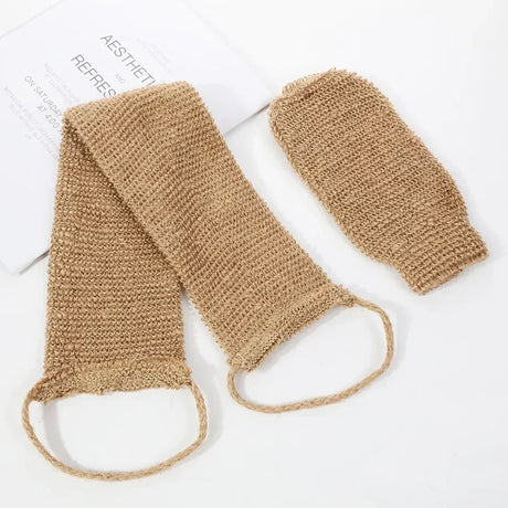 Hemp Back Scrubber Bath Towel Exfoliating Loofah Body Scrubber Back Strap with Glove for Back Shower Washcloth Body Cleaning Kit