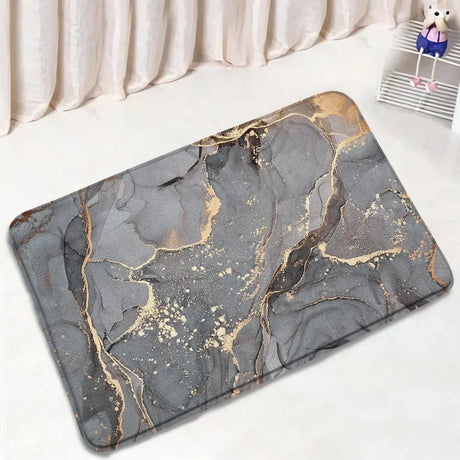 Abstract Marble Bath Mat Sets Modern Geometric Gold Lines Blue Texture Pattern Bathroom Decor Carpet Non-Slip Rugs Toilet Cover