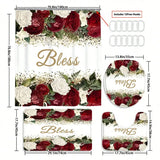 1/4pcs Complete Bathroom Set with Rose Blessing Printed Pattern, Elegant Modern Design for Home Decor, Shower Curtain