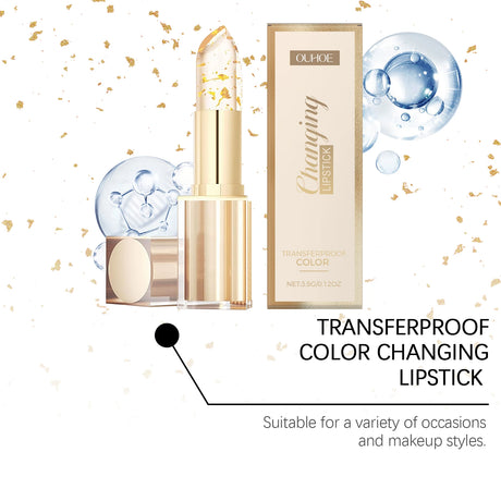 24K Gold Foil Vitamin E Lip Balm Crystal Jelly Lipstick,Moisturizing Lip Care for Dry Lips,Long-Lasting Hydrating Tint