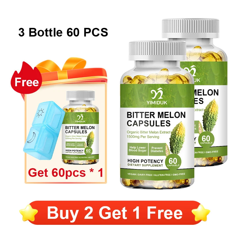 Pure Bitter Melon Capsules, with Ginseng & Chromium, Support Pancreatic Health, Glycemic Stability, Daily Energy & Vitality