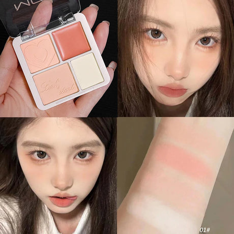4 Color Pink Peach Blush Powder Cream Palette Highlighter Matte Expanding Color Brightening Face Blusher Rouge Makeup Cheek Tint