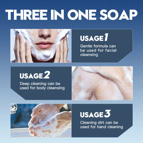 Men'S Three In One Bath Perfume Soap Witch Hazel Aloe Moisturizing Oil Control Vegetable Essential Oil Soap Facial Cleanser Hand