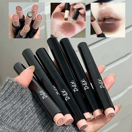 1Pc Matte Red Brown Lipstick Waterproof Matte Shimmer Lipstick Nude Lip Gloss Natural Rouge Balm Long-lasting Makeup Stick
