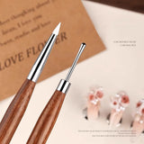 2Pcs Silicone Nail Art Carving Pen Double-Ended Nail Sculpting Tool with Wooden Handle for 3D Gel Modeling Painting and Design