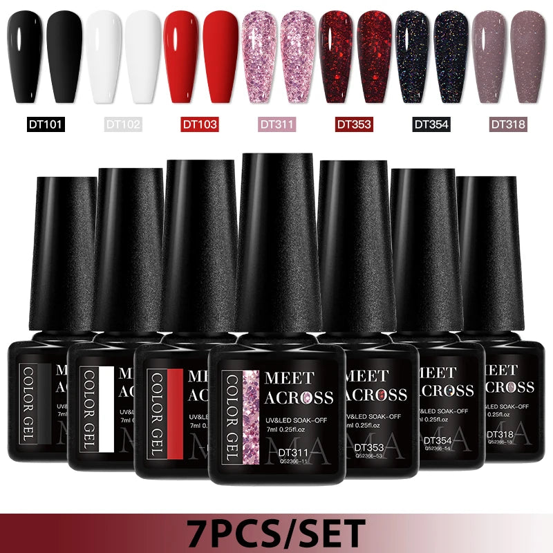 7pcs Gel Nail Polish Set HEMA Free Pink Red Glitter Semi Permanent Soak Off UV Gel Varnish Nail Art Decoration Nail Supplies DIY