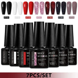 7pcs Gel Nail Polish Set HEMA Free Pink Red Glitter Semi Permanent Soak Off UV Gel Varnish Nail Art Decoration Nail Supplies DIY