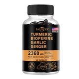 4-in-1 Turmeric Ginger Supplement with Pepperin 2360 Mg with Garlic Curcumin Black Pepper, for Joint, Digestive & Immune Support
