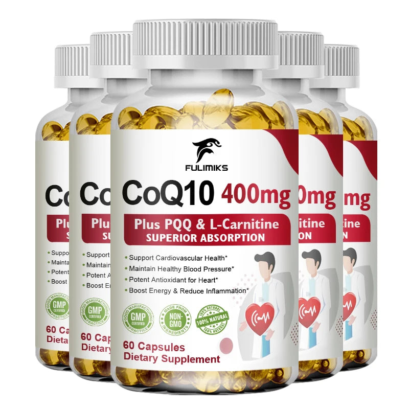 CoQ10 Ubiquinone 400mg Supplement, with L-Carnitine & PQQ, Supports Heart Health, Energy Metabolism, Antioxidant & Vitality