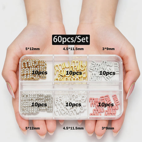 30/60pcs/Box 3D Luxury Metal Nail Art Decorations Alloy Shiny Rhinestones Pearl Gems Zircon Diamond Charms DIY Nail Accessories