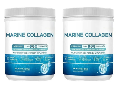 Marine Collagen Peptides Powder Type I & III with Hyaluronic Acid Vitamin C Unflavored Beauty Supplement Skin Hair Nails 12.35oz