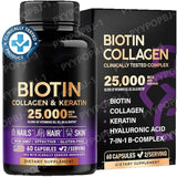 Biotin Capsules Contain Collagen and Vitamin B2, B3, B6 & B7 for Women Men Hair Care Supplements Skin & Nails Support 60 Pieces