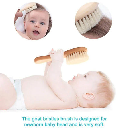 1/2/3PCS Newborn Wool Baby Wooden Brush Comb Newborn Hair Brush Infant Head Massager Portable Comb Hair Bath Brush Comb