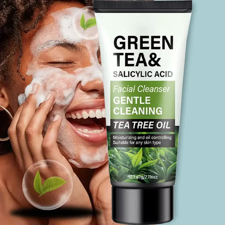 Men's Facial Wash 60g - Green Tea & Salicylic Acid, Deep Cleansing, Oil Control, Tea Tree & Charcoal, For Men