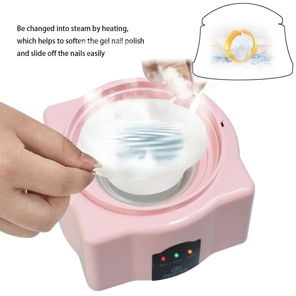 110V-220V Upgraded Steam Nail Polish Remover Machine Steamer with Color Cuticle Pusher Spoon Tools for Nail Gel Polish Removal