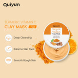 Quiyum Turmeric Vitamin C Clay Mask 90g Deep Cleansing Balance Skin Tone Smooth Rough Skin Kaolin Clay Face Mask with Aloe