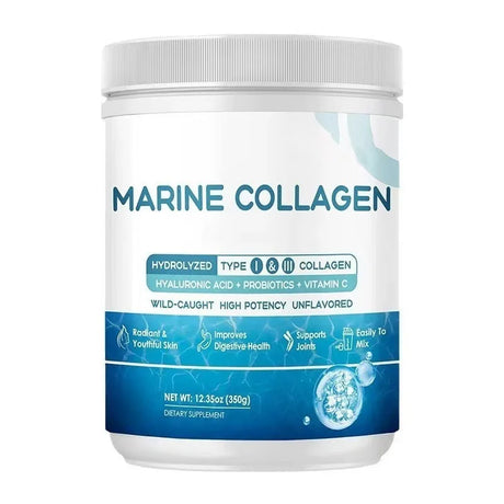 Marine Collagen Peptides Powder - Type I III Collagen with Probiotics, Vitamin C & Hyaluronic- Unflavored - 12.35oz/35 Servings