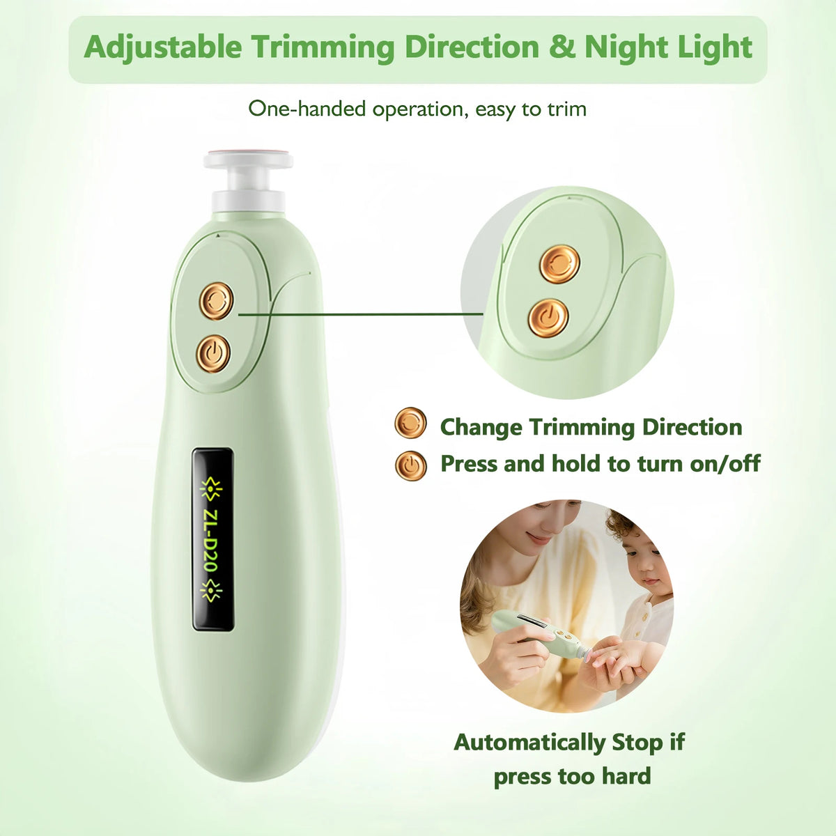 Baby Nail File Electric Baby Nail Care Set with LED Light, Baby Nail Trimmer for Newborn/Infants/Adults Toenails and Fingernail