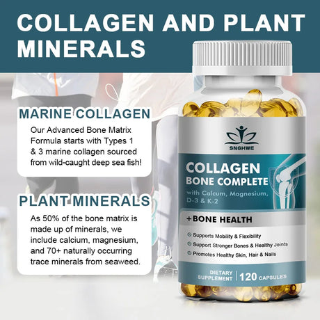 Bone Collagen Capsules 120 Count Supports Joint Cartilage Collagen Production Calcium Absorption And Immune System Health