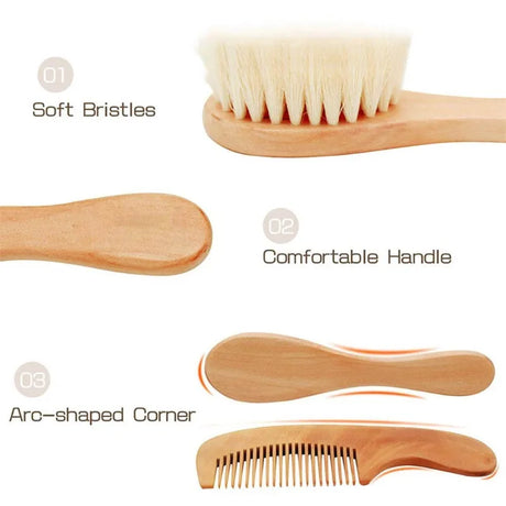 1/2/3PCS Newborn Wool Baby Wooden Brush Comb Newborn Hair Brush Infant Head Massager Portable Comb Hair Bath Brush Comb