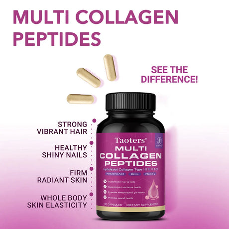 Multi Collagen Capsules, Type I/II/III/V/X Hydrolyzed Collagen Peptides, Support Skin Hair Nail, Joint & Gut Digestion Health