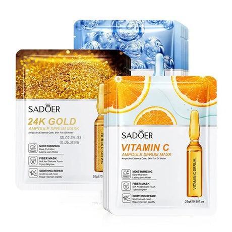 10-Piece Set Sadoer 24K Gold Vitamin C Hyaluronic Acid Mask Moisturizing Firming Hydrating Facial Care Mask Skincare Products