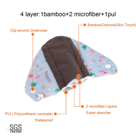 Washable Menstrual Pad Panty Liner Reusable Cloth Sanitary pad Hygienic and Soft Washable Charcoal Menstrual