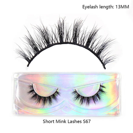 LEHUAMAO 12mm-15mm Short Natural 3D Mink Lashes Fluffy Wispy False Eyelashes 100% Cruelty Free Eyelash Extensio Face Makeup