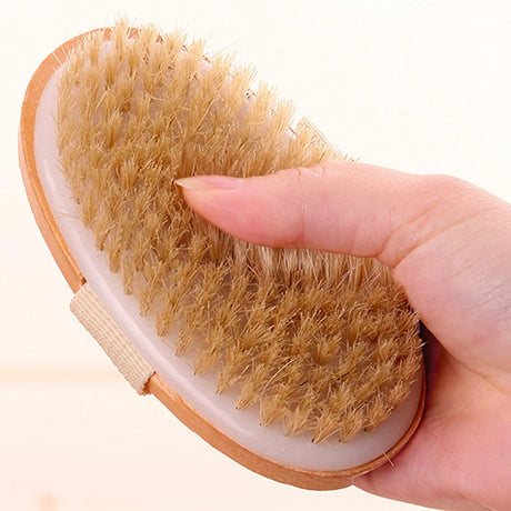 Wet Dry Skin Body Brush Natural Pig Bristles Dry Skin Exfoliating Body Massage Cleaning SPA Tool For Cellulite Lymphatic Drainag