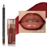 2 PCS Moisturizing lip gloss and lip liner set - 3D precise lip shaping for a perfect gradient lip look.