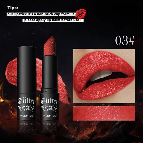 7Colors Glitter Lipstick Waterproof Long Lasting Diamond Pearlescent Metallic Lipstick Black Lipgloss Women Lips Makeup Cosmetic