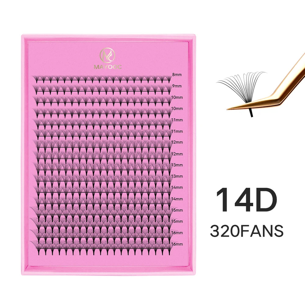MAYOOC 320 Fans Premade Volume Fans Pointy Base Medium Stem Sharp Thin PreMade Russian Volume Fan Eyelash Extensions Custom Logo
