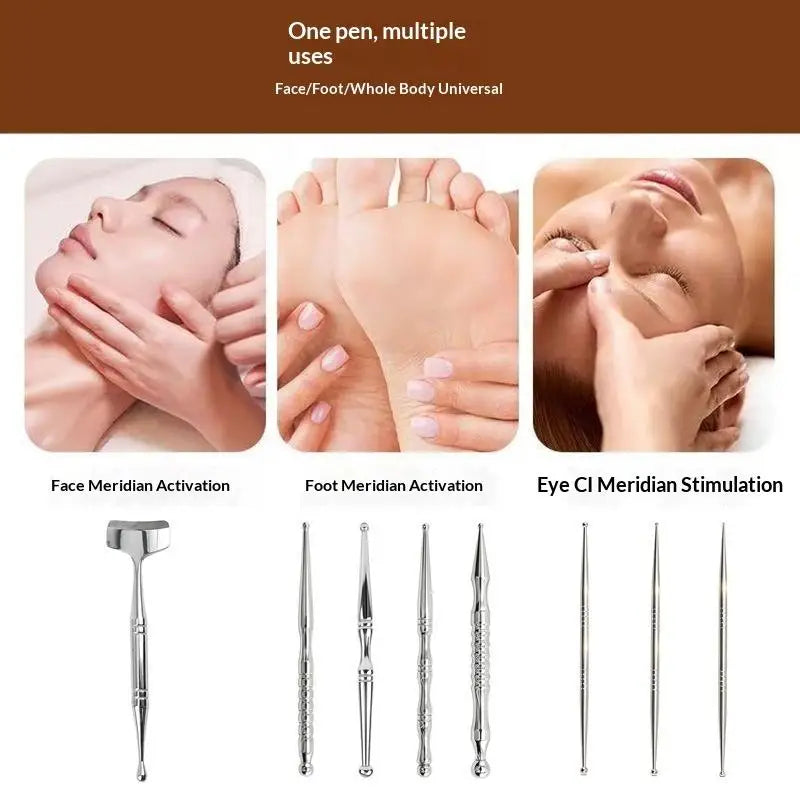 New Acupuncture Stick Double Head Face Massage Tool, Stainless Steel Acupressure Pen, Ear & Body Acupoint Probe For Muscle Relie