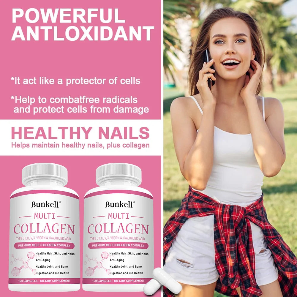 Multi Collagen Complex Capsules - with Hyaluronic Acid, Biotin - Protect Bones and Joints,Promotes Skin Health