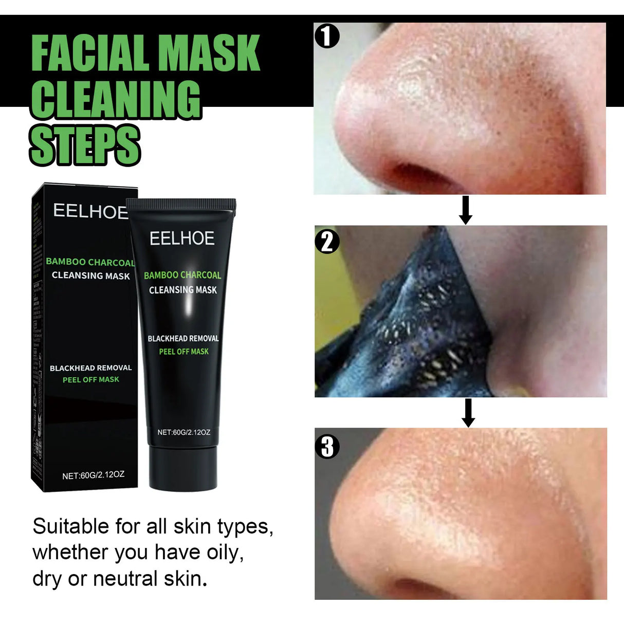 Bamboo Charcoal Tear-off Mask Blackhead Remover Deep Cleanig Purifying Shrink Pores Cream Exfoliator Peel Mud Mask Skin Care