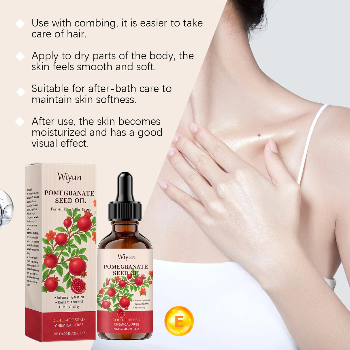 Pomegranate Seed Oil Hydrating Multi-Purpose Oil for Body Hair Nourish Scalp Hair Improve Dryness Tightening Smoothing Body Oil