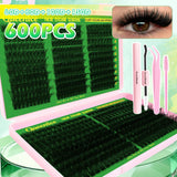 600pcs DIY Eyelash Clusters Kit - 60D 80D 100D 150D, 10-18mm Length Mix | Thick Natural Reusable False Lashes for Doll