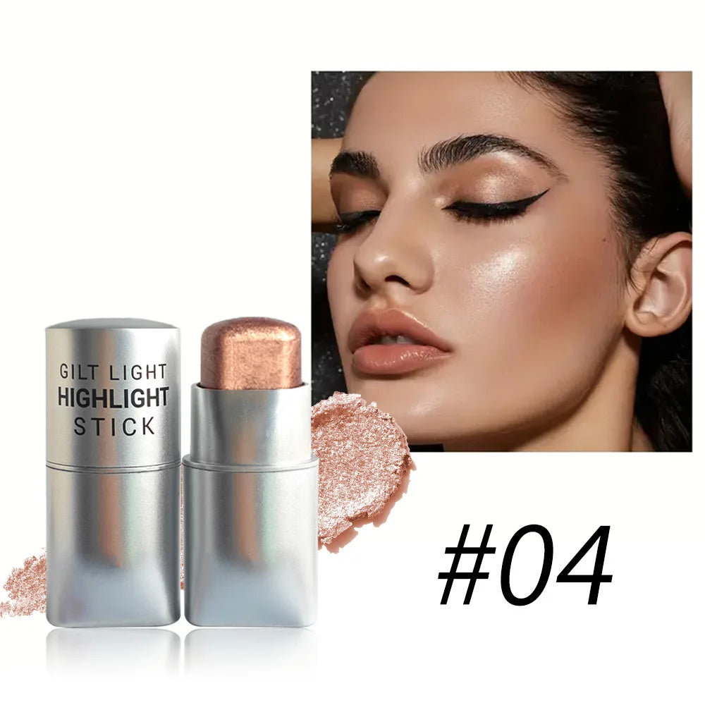 Glowy Highlighter Stick – Shimmer Finish, Waterproof, Long-Lasting, Easy Blend, Multi-Look, Face & Eye Contour, Skin-Friendly