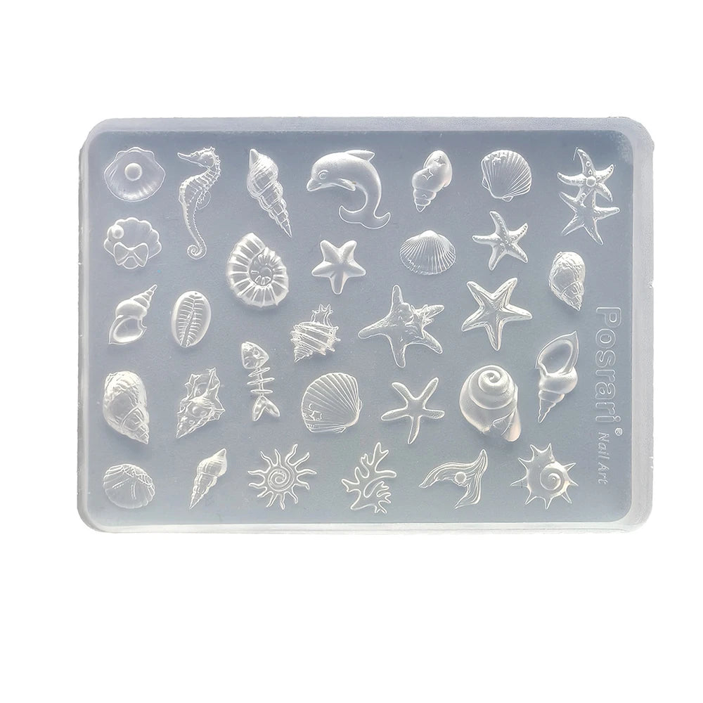 Ocean Themed Silicone Nail Art Mold Baroque Pearl Love Summer Beach Shell Conch Starfish Pattern 3D Carving Template Mold