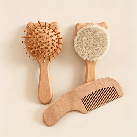 4/6pcs baby Care Set - Newborn Scalp Cleaning Soft Brush, Beechwood Bath Massage Comb, Air Cushion Comb, Nail Clipper, Cutter