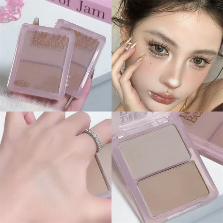Two-tone Highlight Contour Palette Matte White Highlighter Grey Brown Nose Shadow Face Contouring Bronzer Brighten Powder Makeup