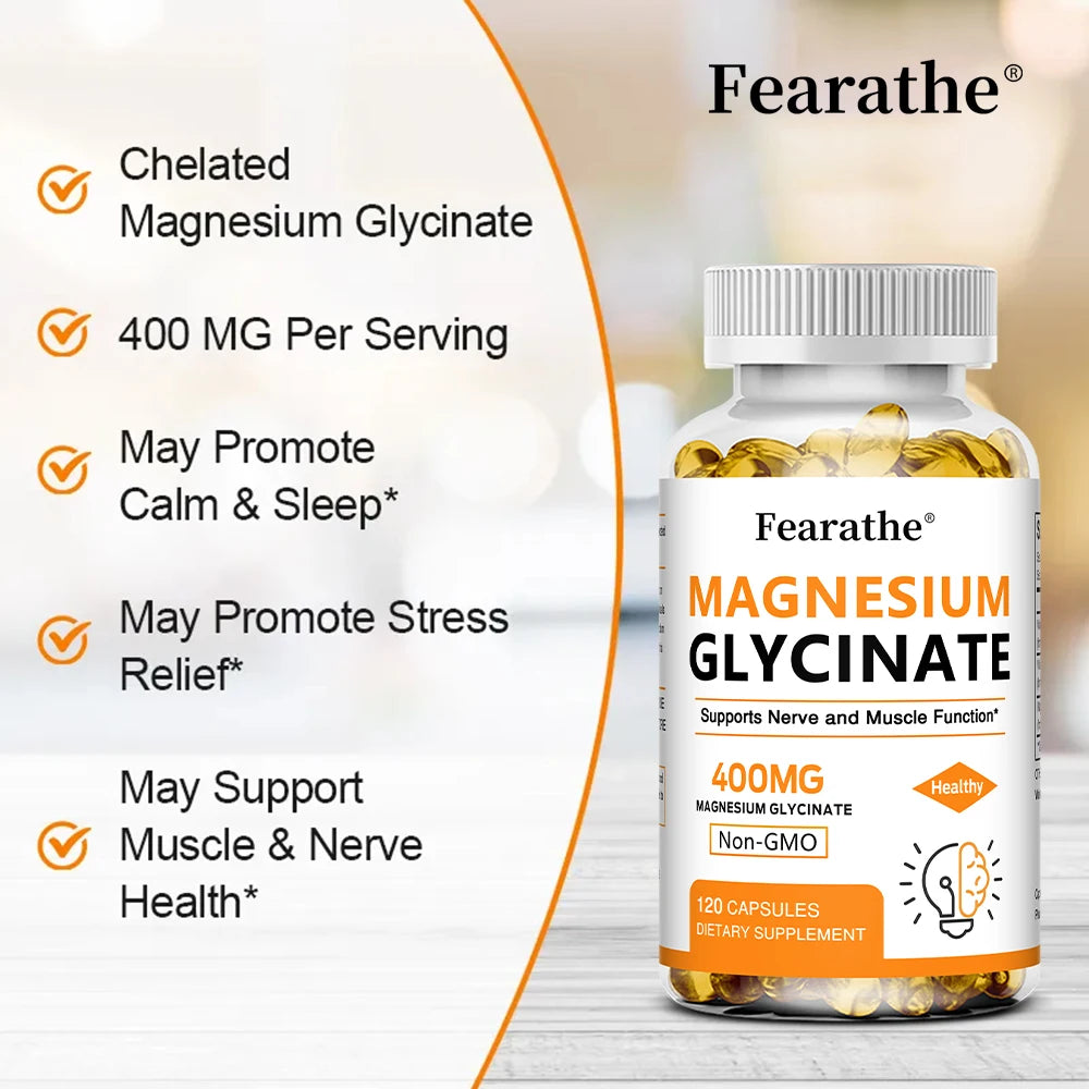 Magnesium Glycinate 400mg Capsules, Support Muscle, Bone, Heart, Nerve, Sleep Quality & Immune System Health, Non-GMO